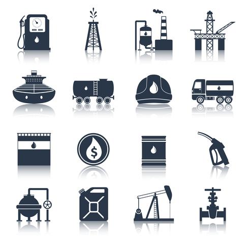 Ölindustrie Icons schwarz vektor
