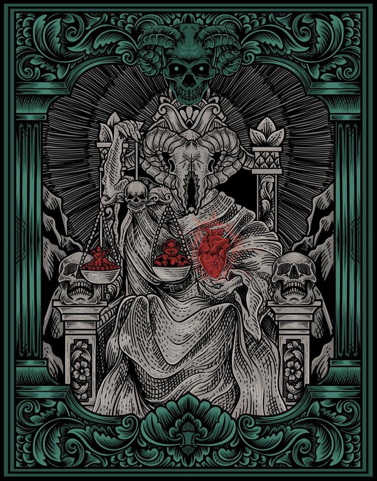 illustration kung satan på gotisk gravyr prydnad stil vektor