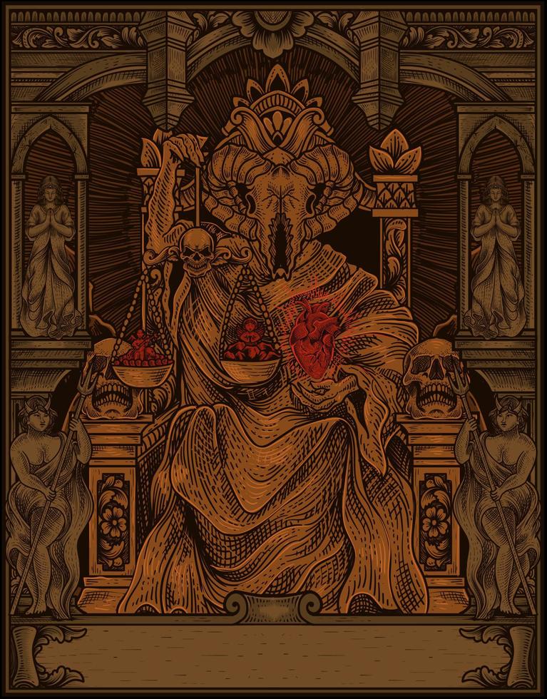 illustration kung satan på gotisk gravyr prydnad stil vektor