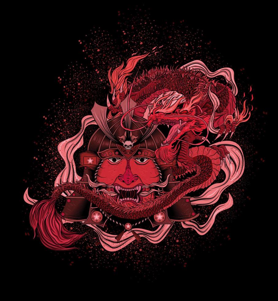 illustration vektor samurai mask med drake