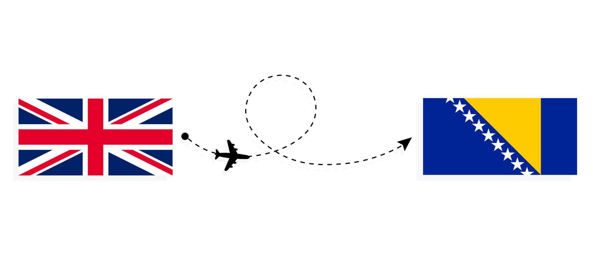 Flug und Reisen von Großbritannien nach Bosnien und Herzegowina mit dem Reisekonzept für Passagierflugzeuge vektor