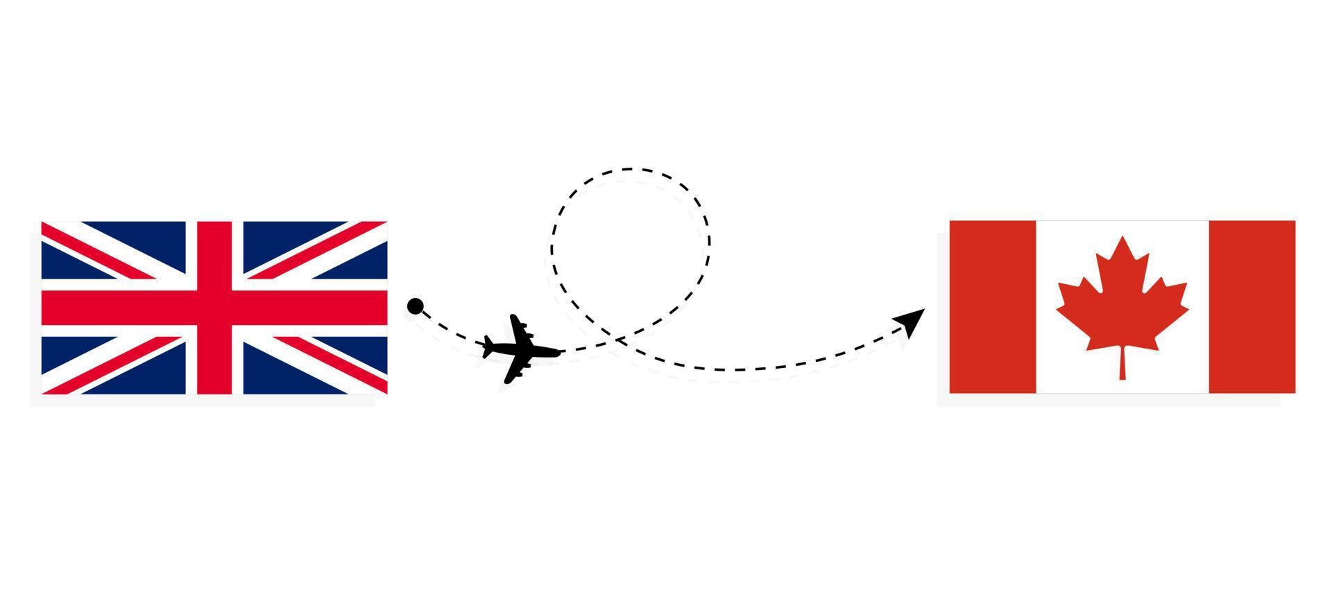 Flug und Reisen von Großbritannien nach Kanada mit dem Reisekonzept für Passagierflugzeuge vektor