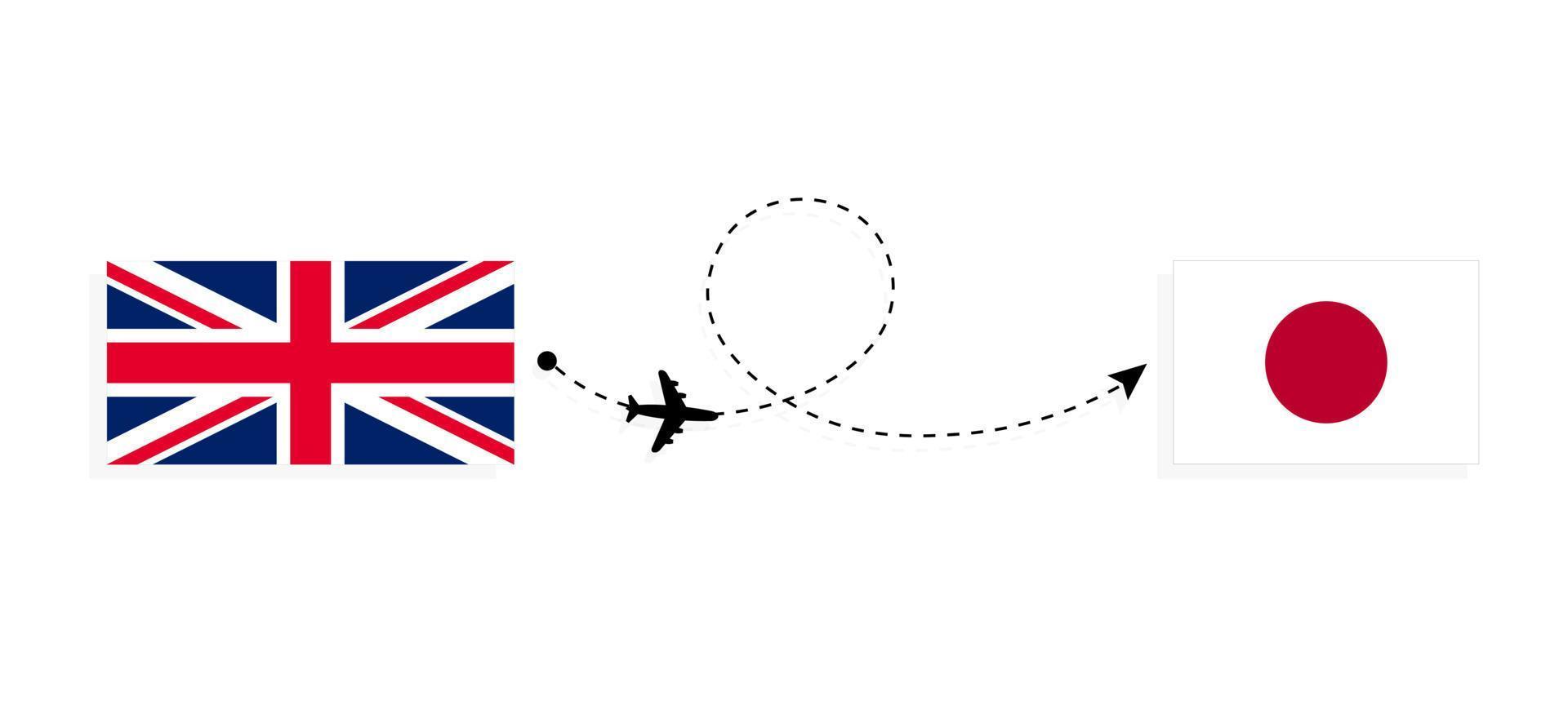 Flug und Reisen von Großbritannien nach Japan mit dem Reisekonzept für Passagierflugzeuge vektor