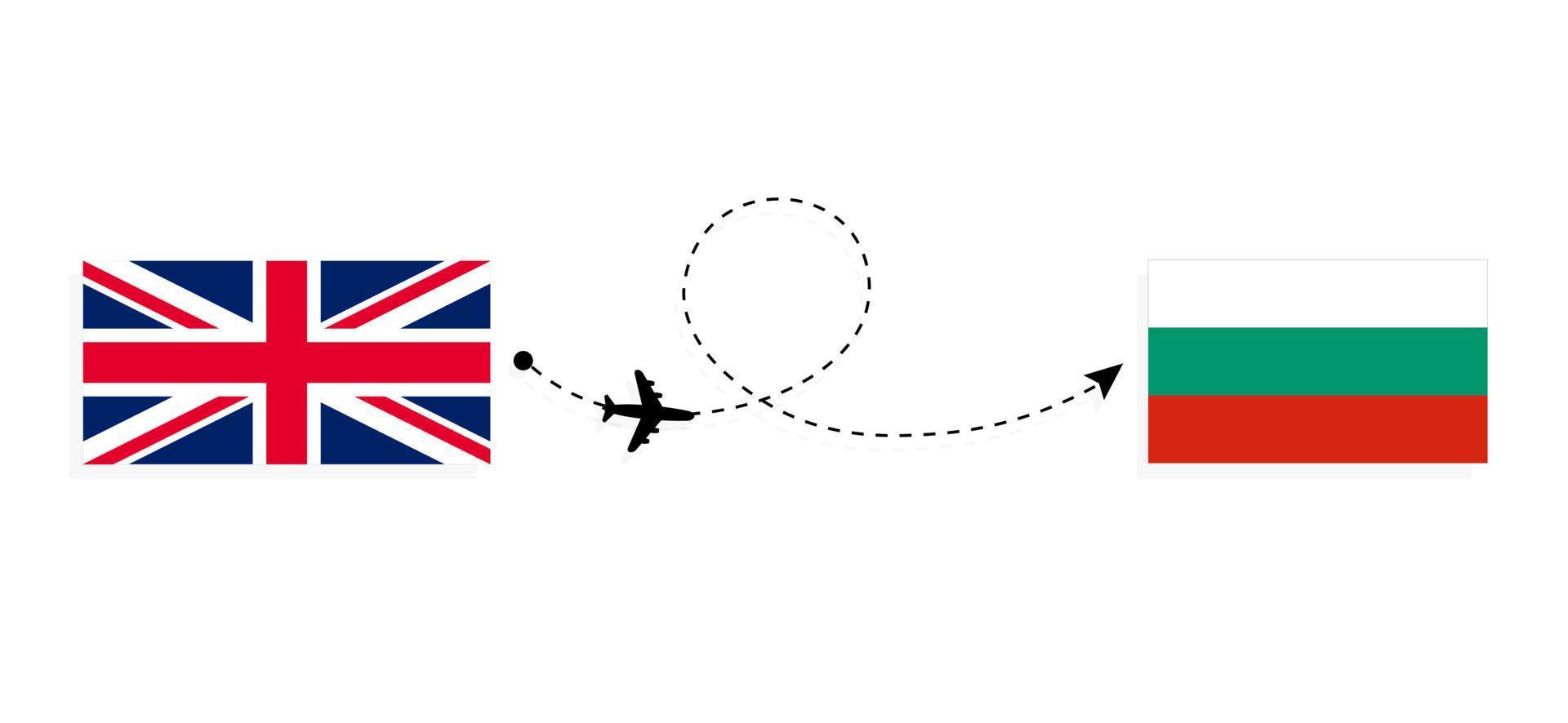 Flug und Reise von Großbritannien nach Bulgarien mit dem Reisekonzept für Passagierflugzeuge vektor