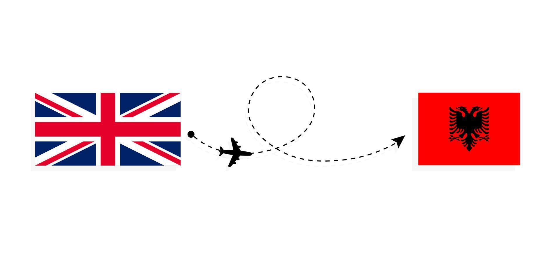 Flug und Reisen von Großbritannien nach Albanien mit dem Reisekonzept für Passagierflugzeuge vektor