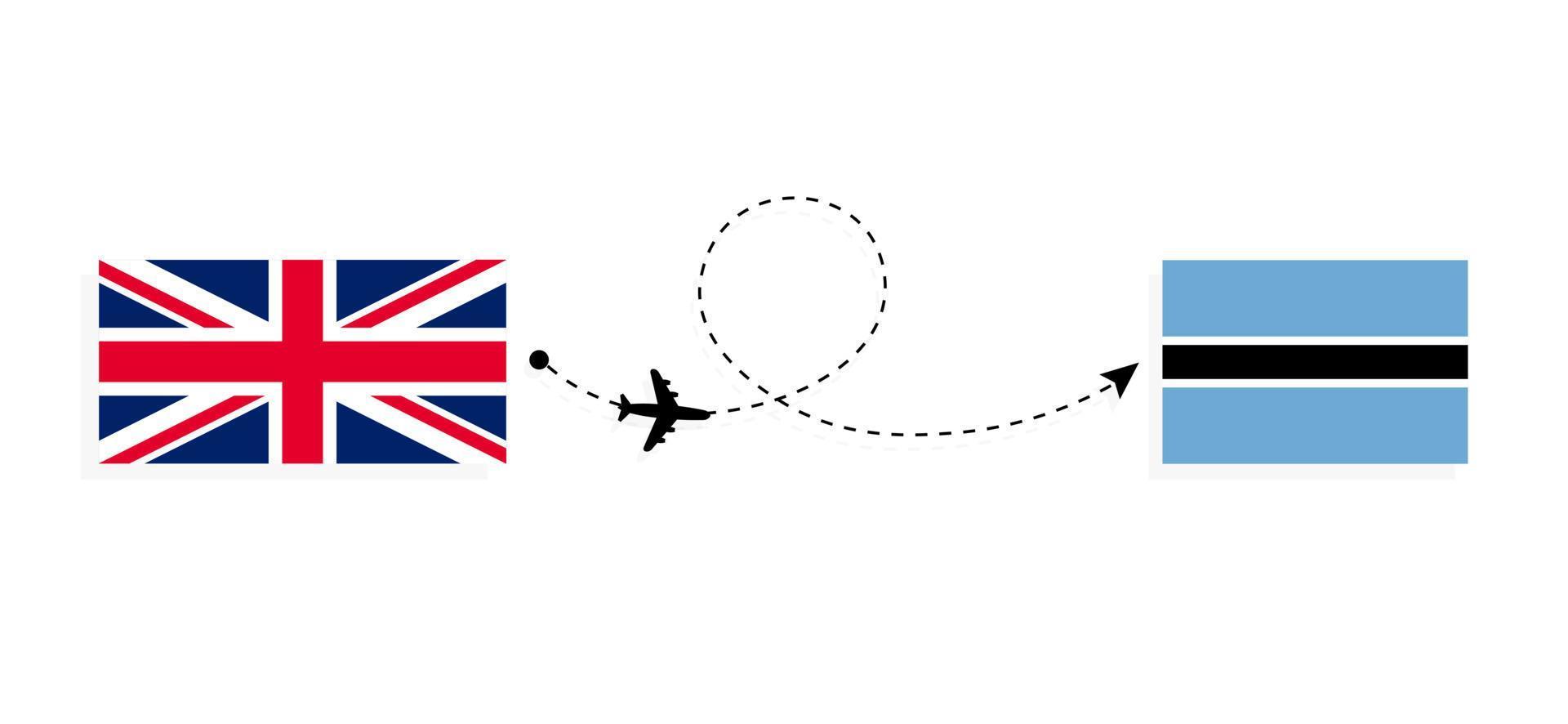 flyg och resor från Storbritannien till Botswana med passagerarflygplan vektor