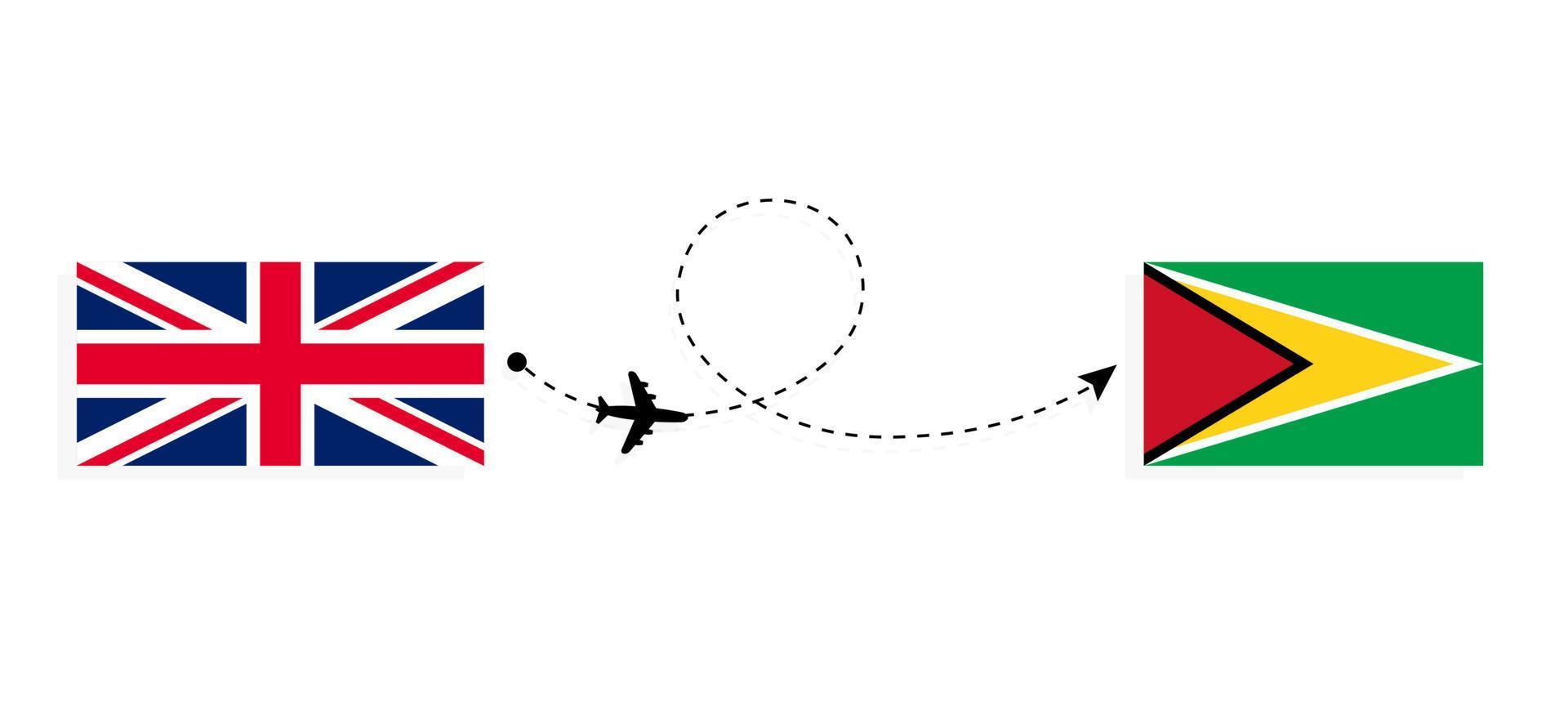 flyg och resor från Storbritannien till Guyana med passagerarflygplan vektor