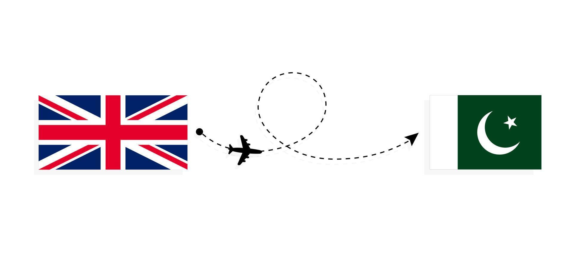 flyg och resor från Storbritannien till Pakistan med passagerarflygplan vektor