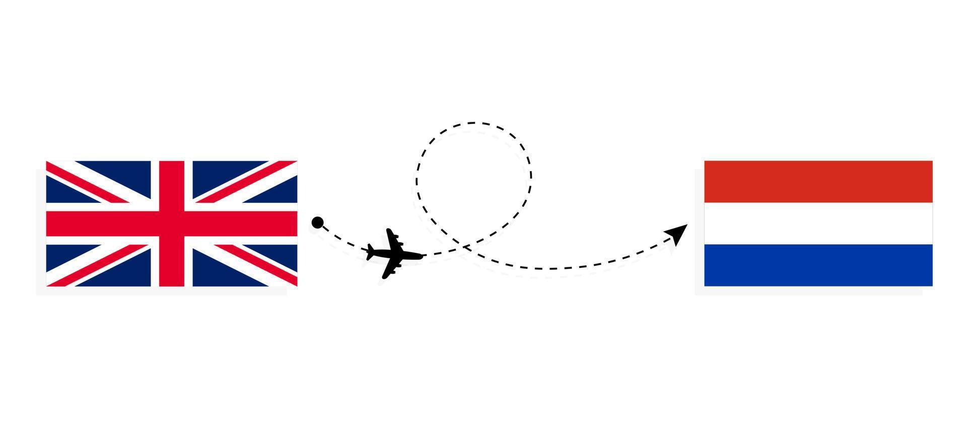 Flug und Reise von Großbritannien nach Paraguay mit dem Reisekonzept für Passagierflugzeuge vektor