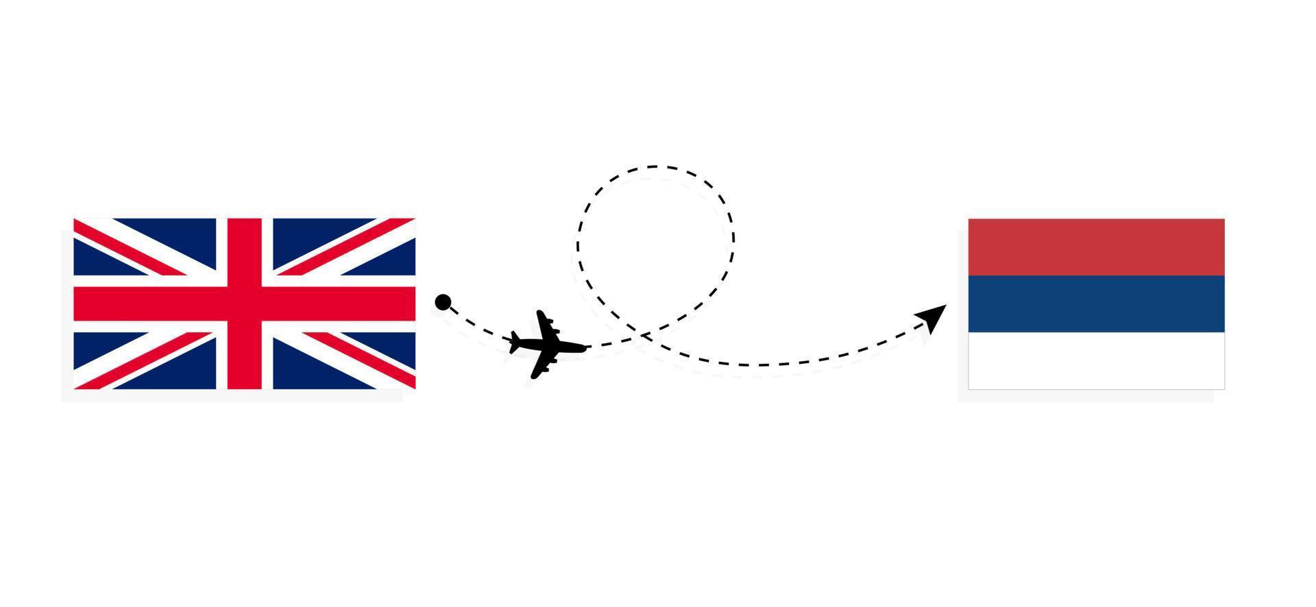 Flug und Reisen von Großbritannien nach Serbien mit dem Reisekonzept für Passagierflugzeuge vektor