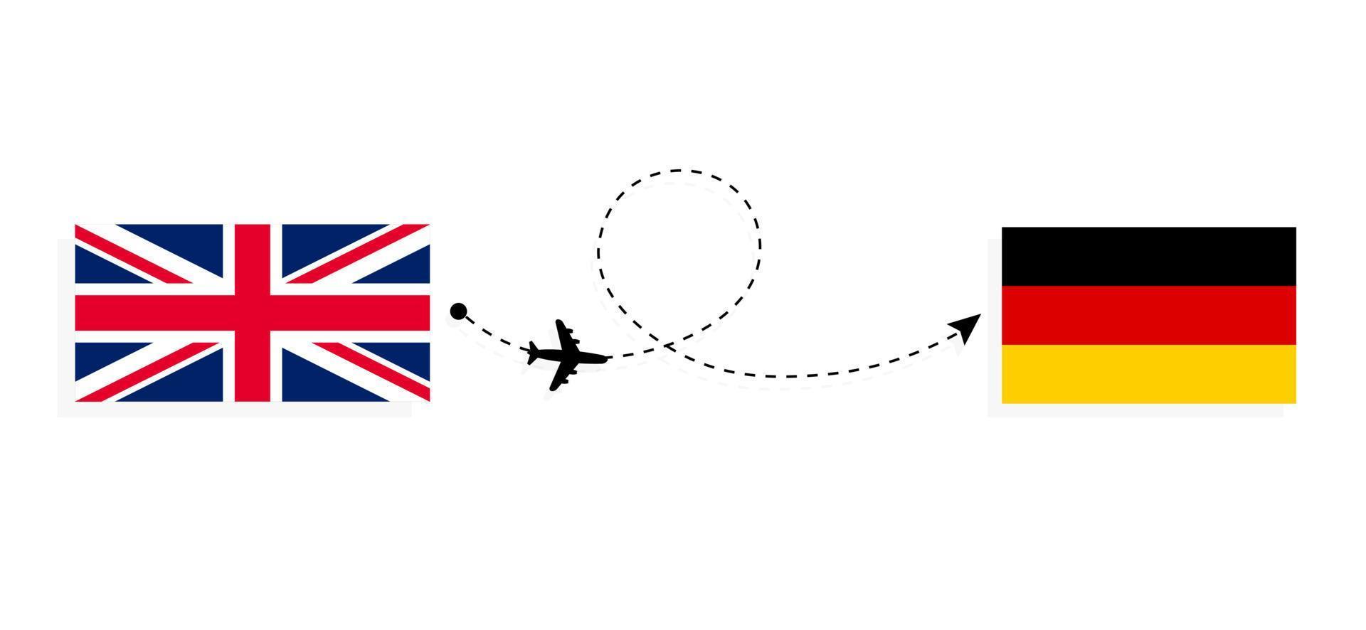 Flug und Reise von Großbritannien nach Deutschland mit dem Reisekonzept für Passagierflugzeuge vektor