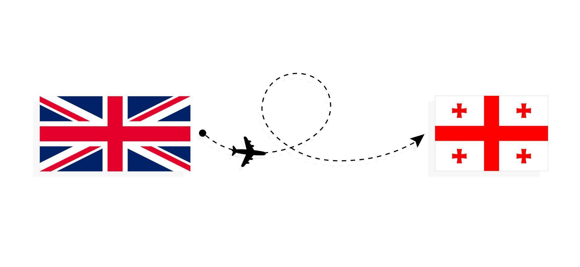 flyg och resor från Storbritannien till Georgien med passagerarflygplan vektor