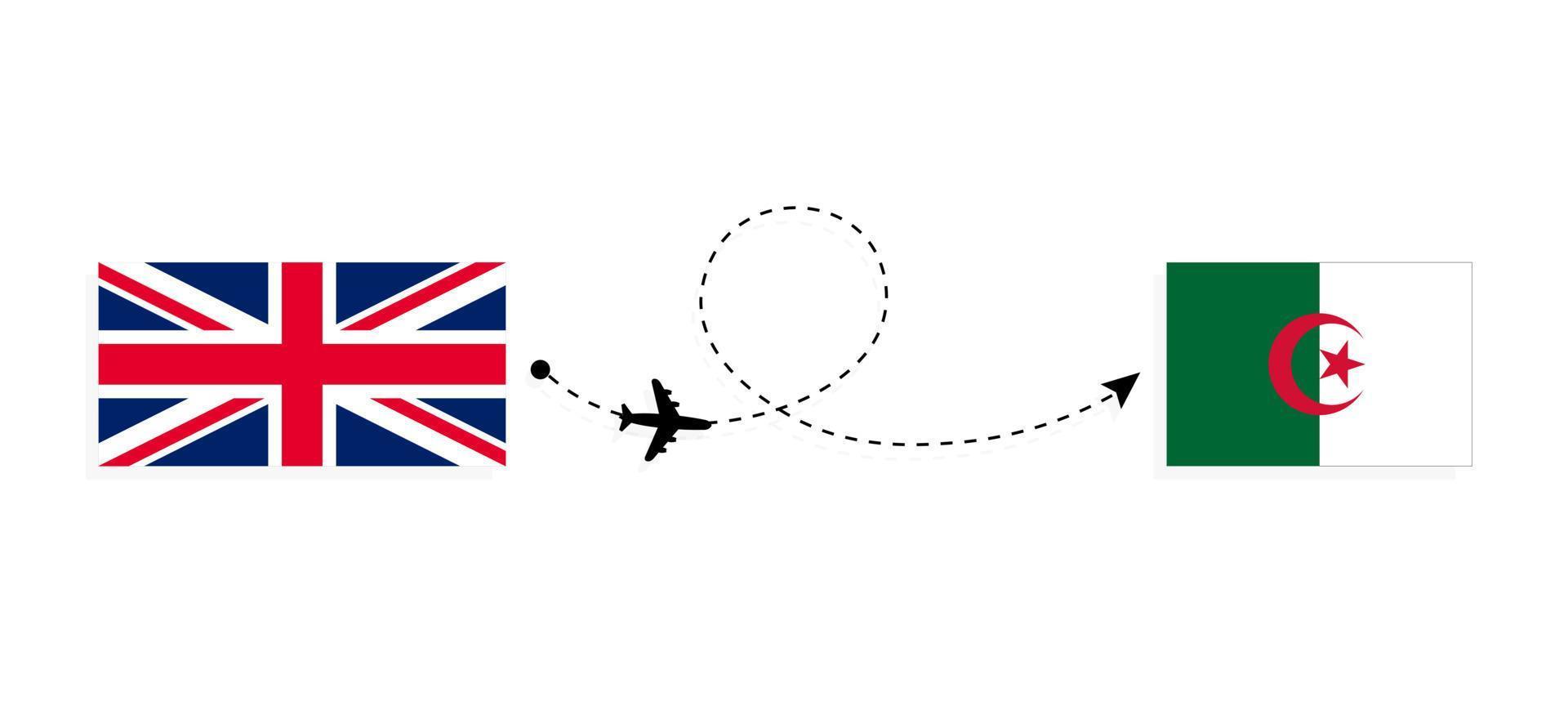 Flug und Reisen von Großbritannien nach Algerien mit dem Reisekonzept für Passagierflugzeuge vektor