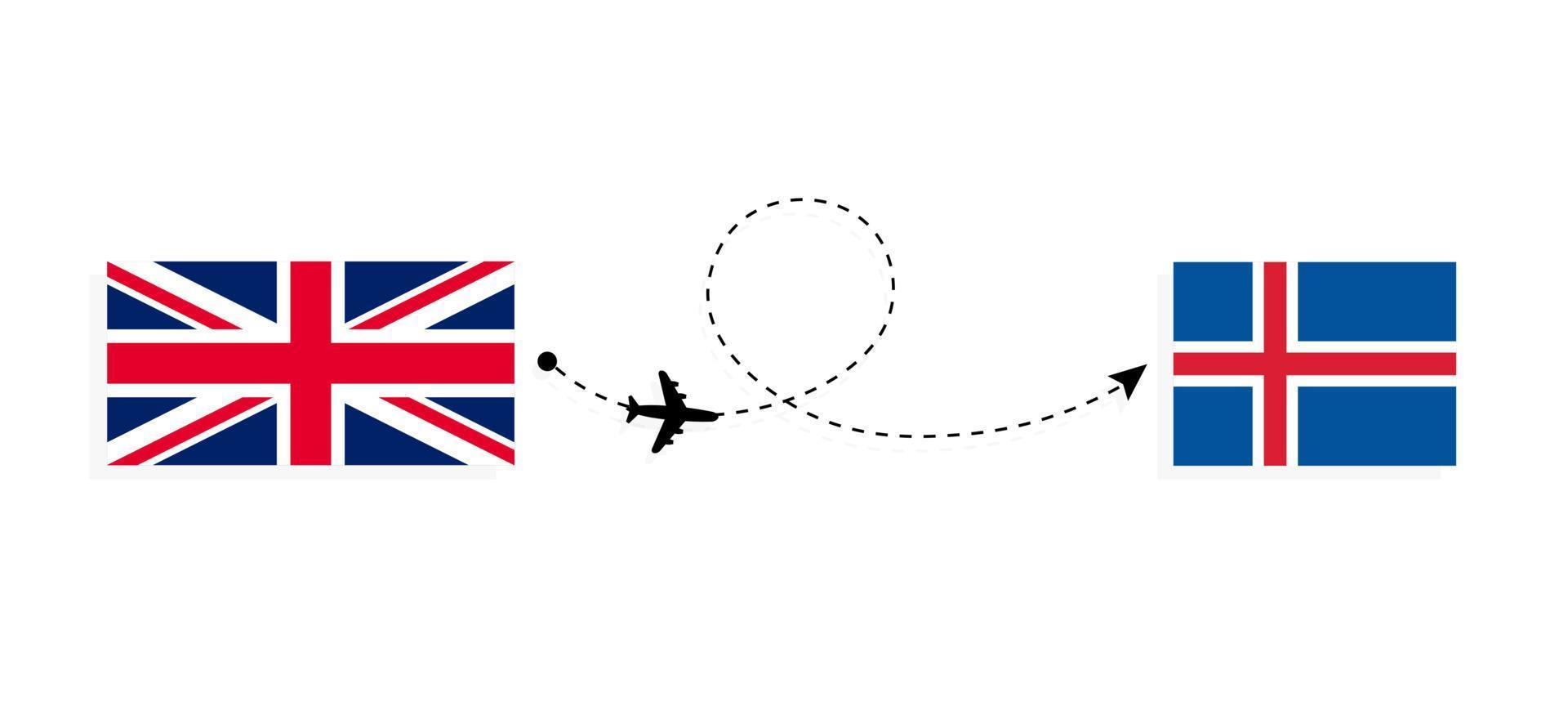 flyg och resor från Storbritannien till Island med passagerarflygplan vektor