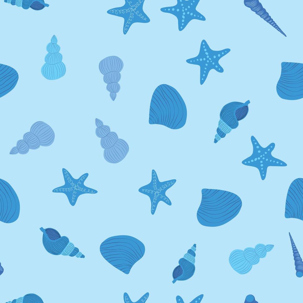 nahtlos Muster mit Seestern, Korallen, Perlen und Muscheln. Hintergrund mit Marine Thema. vektor