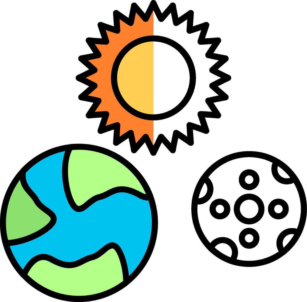 sol- systemet fylld halv skära ikon vektor