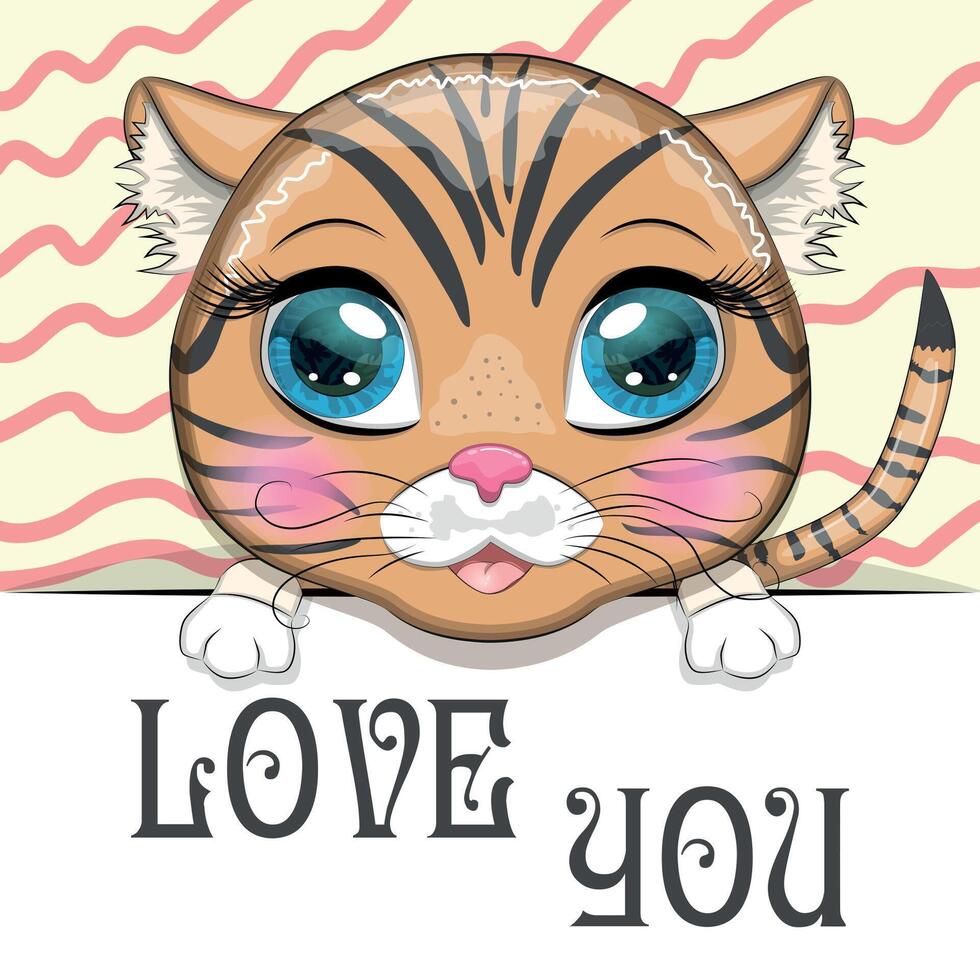 Liebe Sie Valentinstag Tag Gruß Karte mit Tier. süß Held mit schön Augen, ausdrucksvoll vektor