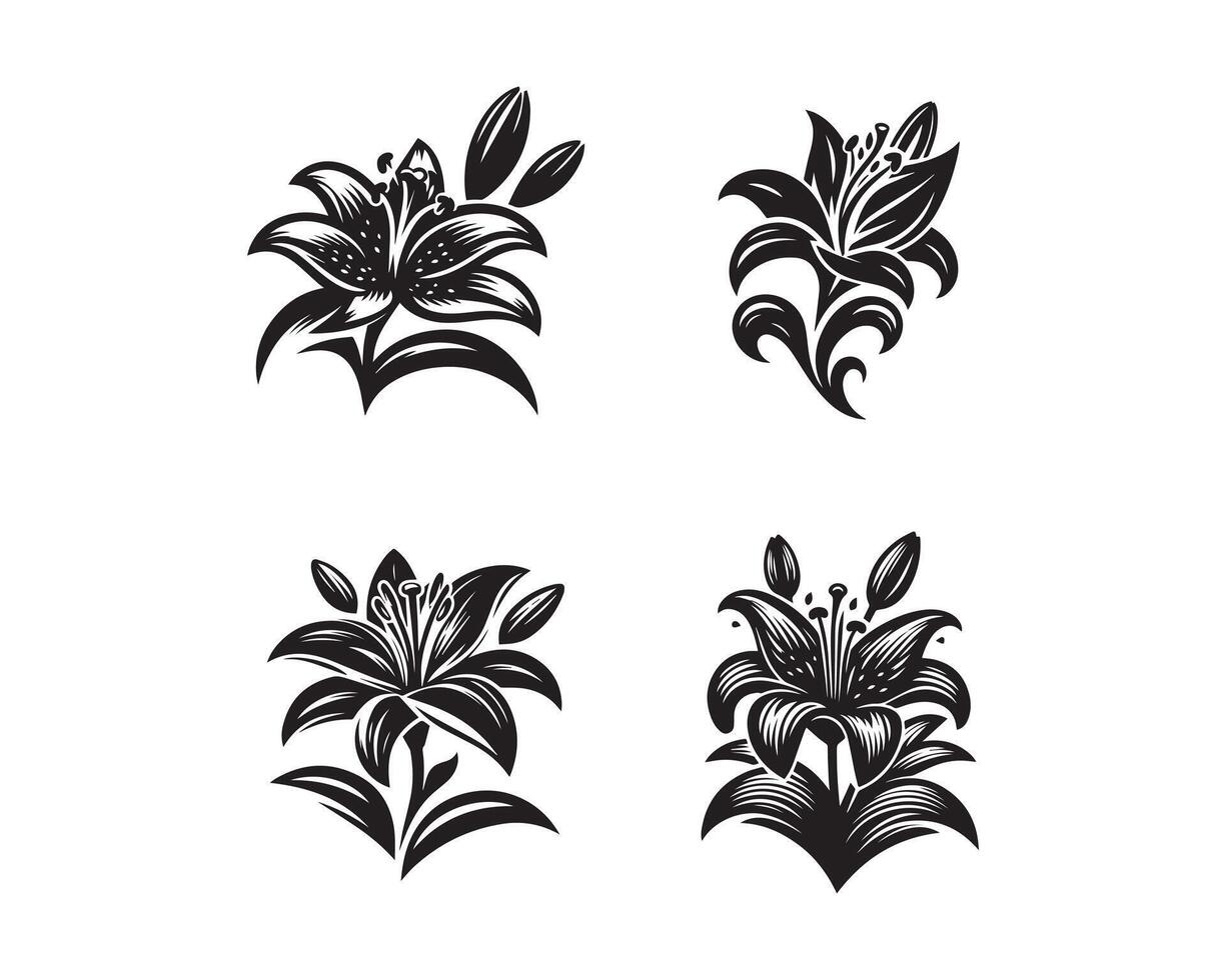 lilja blommor silhuett ikon grafisk logotyp design vektor