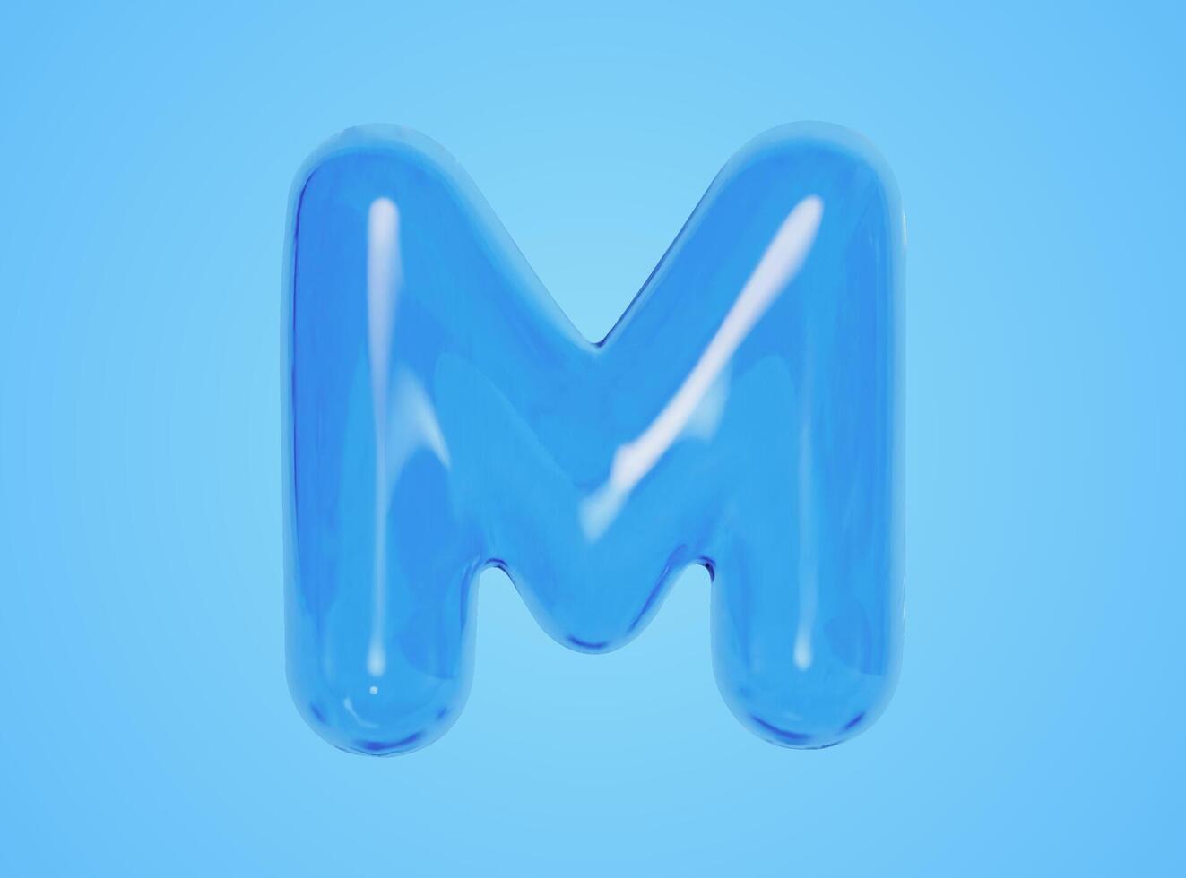 3d Illustration von glänzend transparent Großbuchstaben Brief m Ballon, isoliert auf Blau Hintergrund. vektor