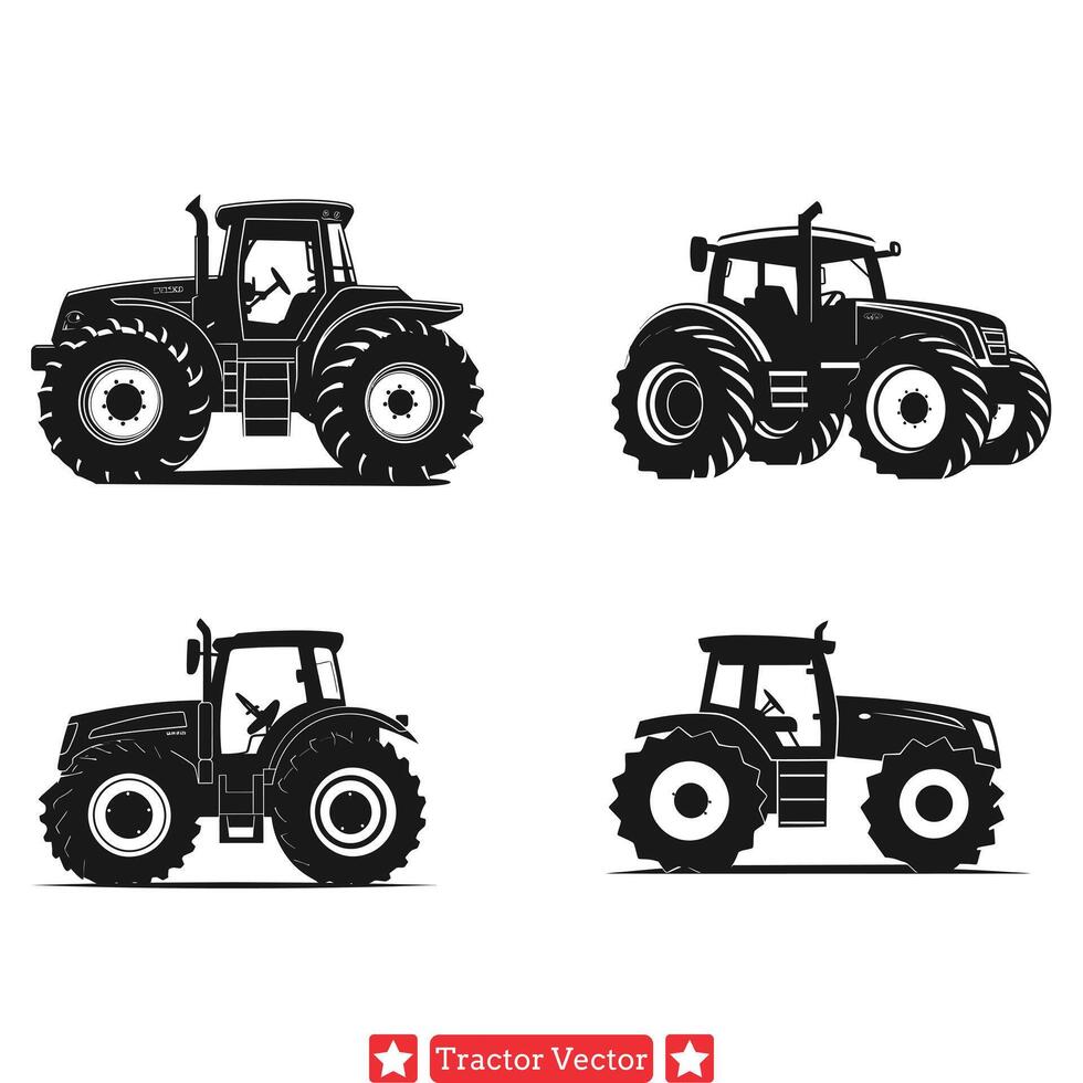 årgång traktor ikoner klassisk bruka maskineri silhuetter för lantlig teman vektor