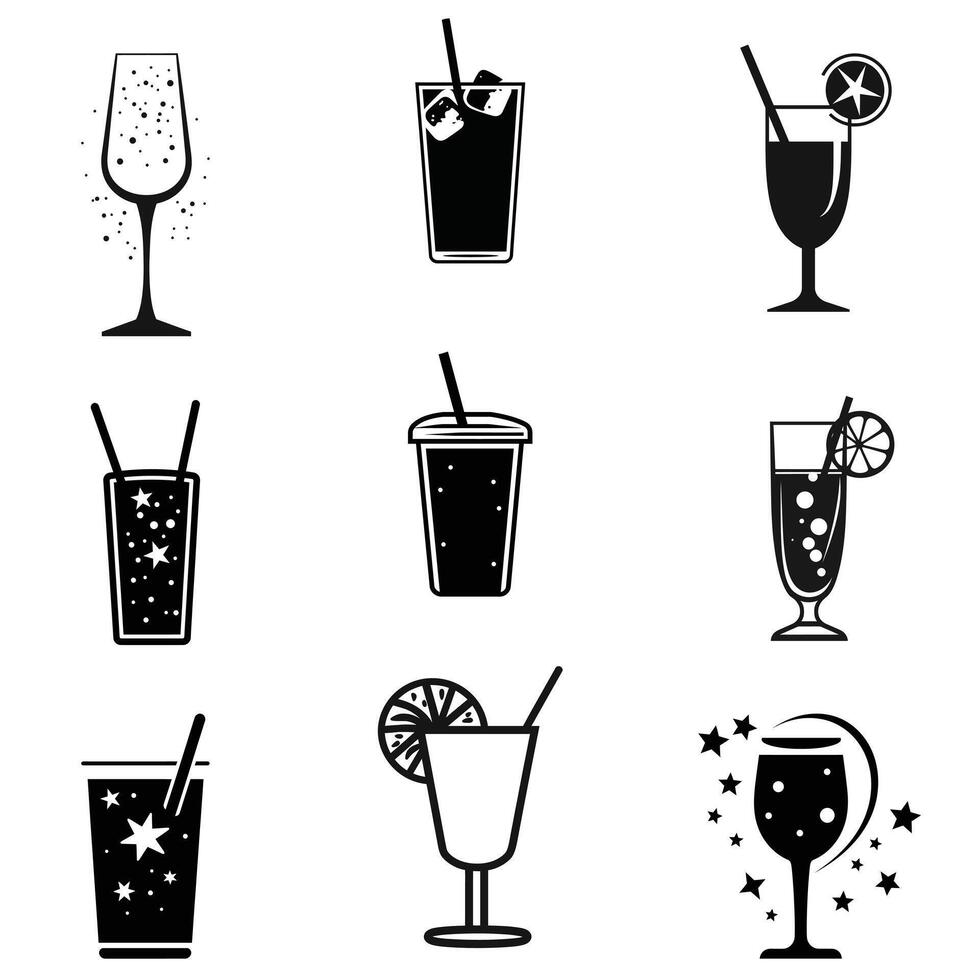 Sprudeln Freuden Silhouetten von funkelnd Getränke zum feierlich Grafik und Getränk Abbildungen vektor