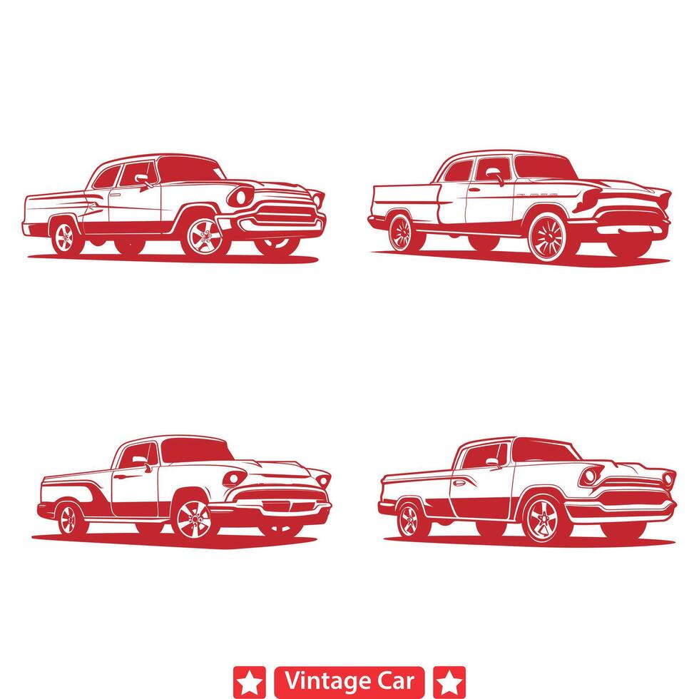 årgång rida samling elegant silhuetter av ikoniska bilar skräddarsydd för grafisk designers vektor