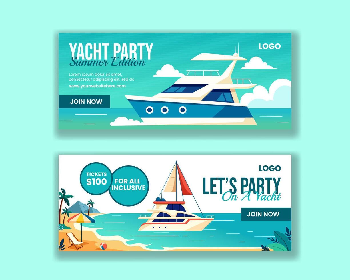 Yachten Party horizontal Banner eben Karikatur Hand gezeichnet Vorlagen Hintergrund Illustration vektor