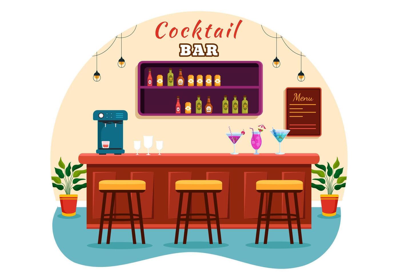 cocktail bar eller nattklubb illustration av vänner hängande ut med alkoholhaltig frukt juice drycker eller cocktails i platt tecknad serie bakgrund vektor