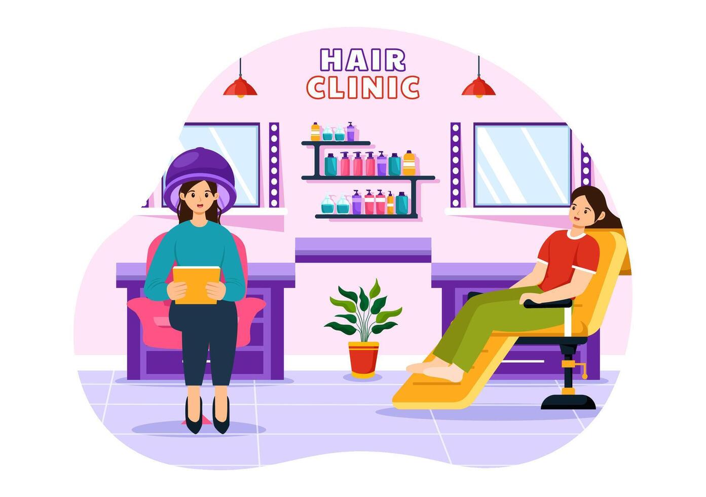 Haar Klinik Illustration mit Friseur, Haarschnitt, Haarpflege und Frisur im Schönheit Salon oder Barbier im eben Karikatur Hintergrund vektor