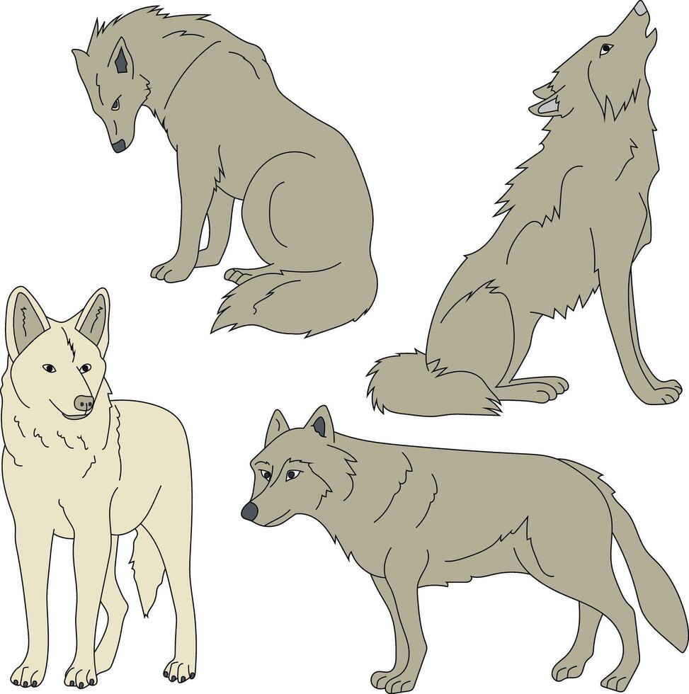 Wolf Clip Art Satz. Karikatur wild Tiere Clip Art einstellen zum Liebhaber von Tierwelt vektor