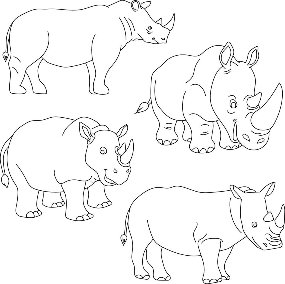 noshörning ClipArt uppsättning. tecknad serie vild djur ClipArt uppsättning för älskande av vilda djur och växter vektor