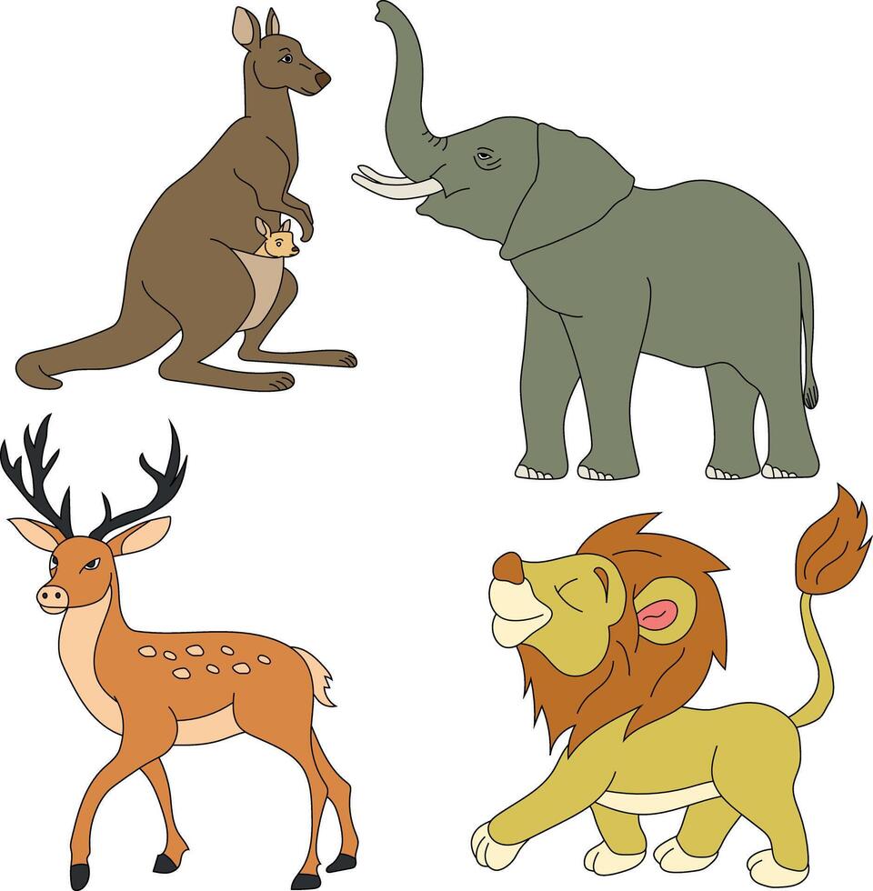 färgrik djur ClipArt uppsättning. tecknad serie vild djur ClipArt uppsättning för älskande av vilda djur och växter vektor