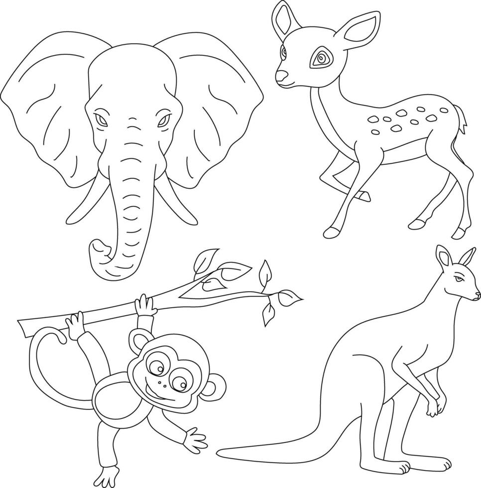 översikt djur ClipArt uppsättning. tecknad serie vild djur ClipArt uppsättning för älskande av vilda djur och växter vektor
