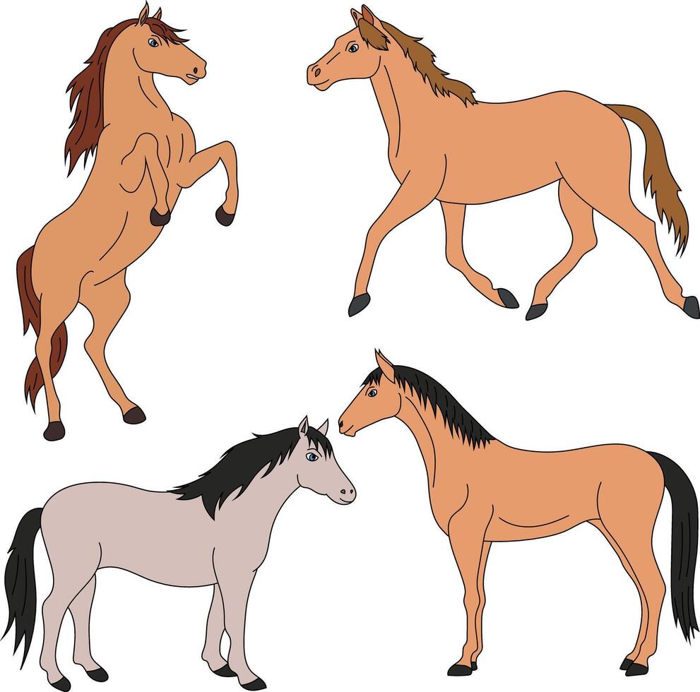 Pferd Clip Art Satz. Karikatur wild Tiere Clip Art einstellen zum Liebhaber von Tierwelt vektor