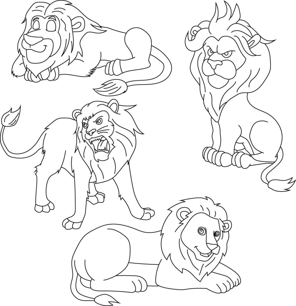 lejon ClipArt uppsättning. tecknad serie vild djur ClipArt uppsättning för älskande av vilda djur och växter vektor