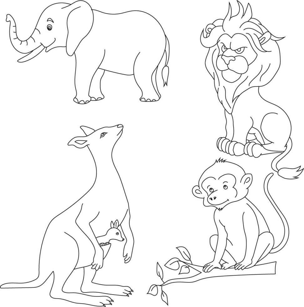Gliederung Tiere Clip Art Satz. Karikatur wild Tiere Clip Art einstellen zum Liebhaber von Tierwelt vektor
