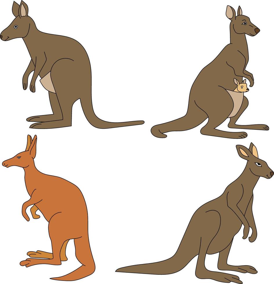 känguru ClipArt uppsättning. tecknad serie vild djur ClipArt uppsättning för älskande av vilda djur och växter vektor