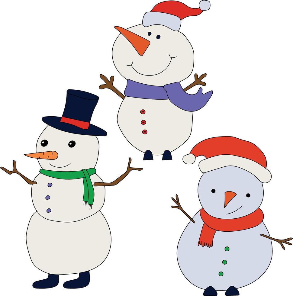 bunt Schneemann Clip Art zum Liebhaber von Winter Jahreszeit. diese Winter Thema Schneemann Anzüge Weihnachten Feier vektor