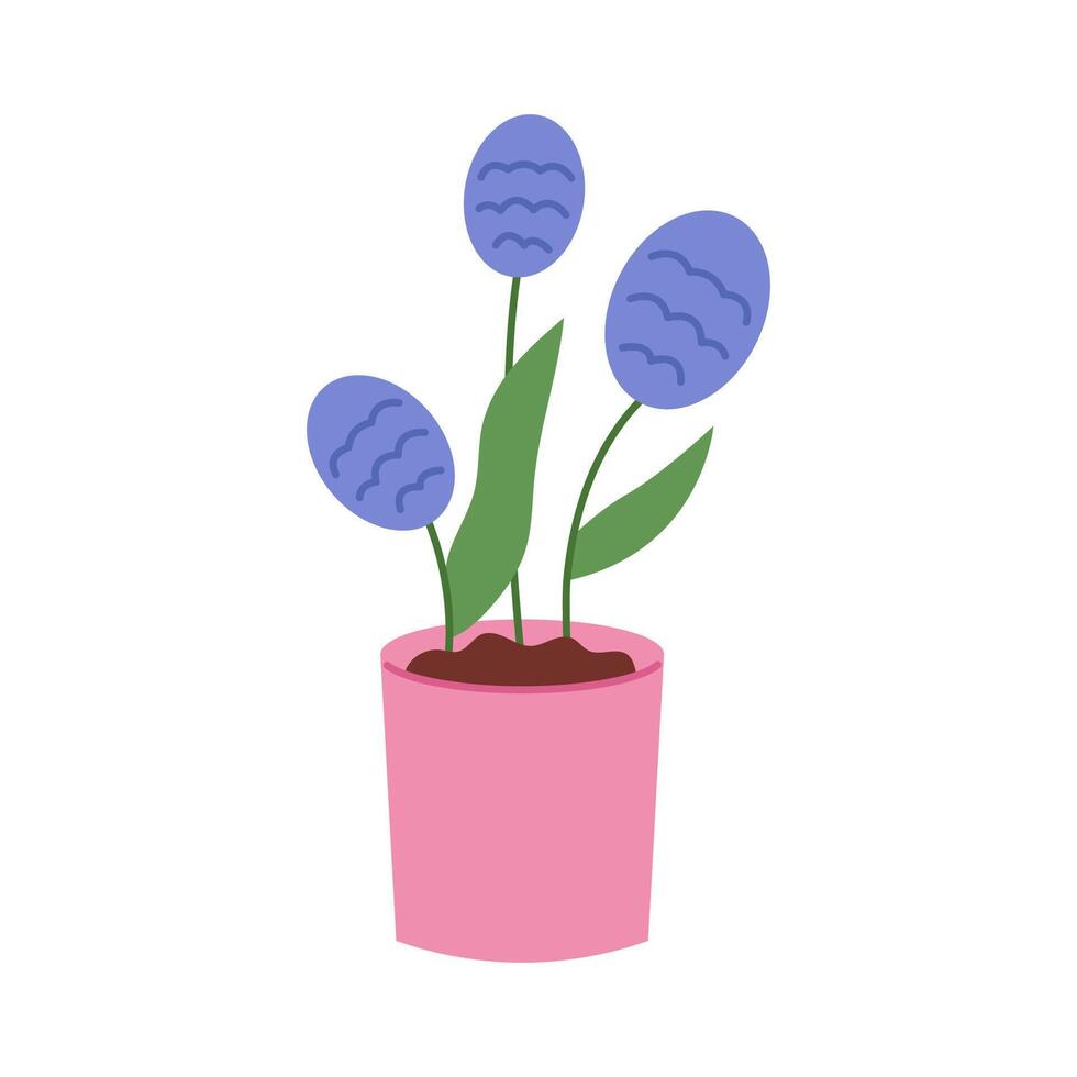 minimal Blau Blumen im Topf vektor