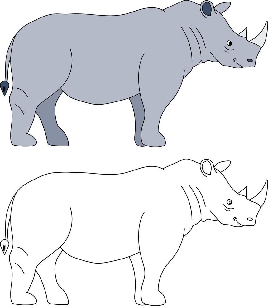 noshörning ClipArt uppsättning. tecknad serie vild djur ClipArt uppsättning för älskande av vilda djur och växter vektor