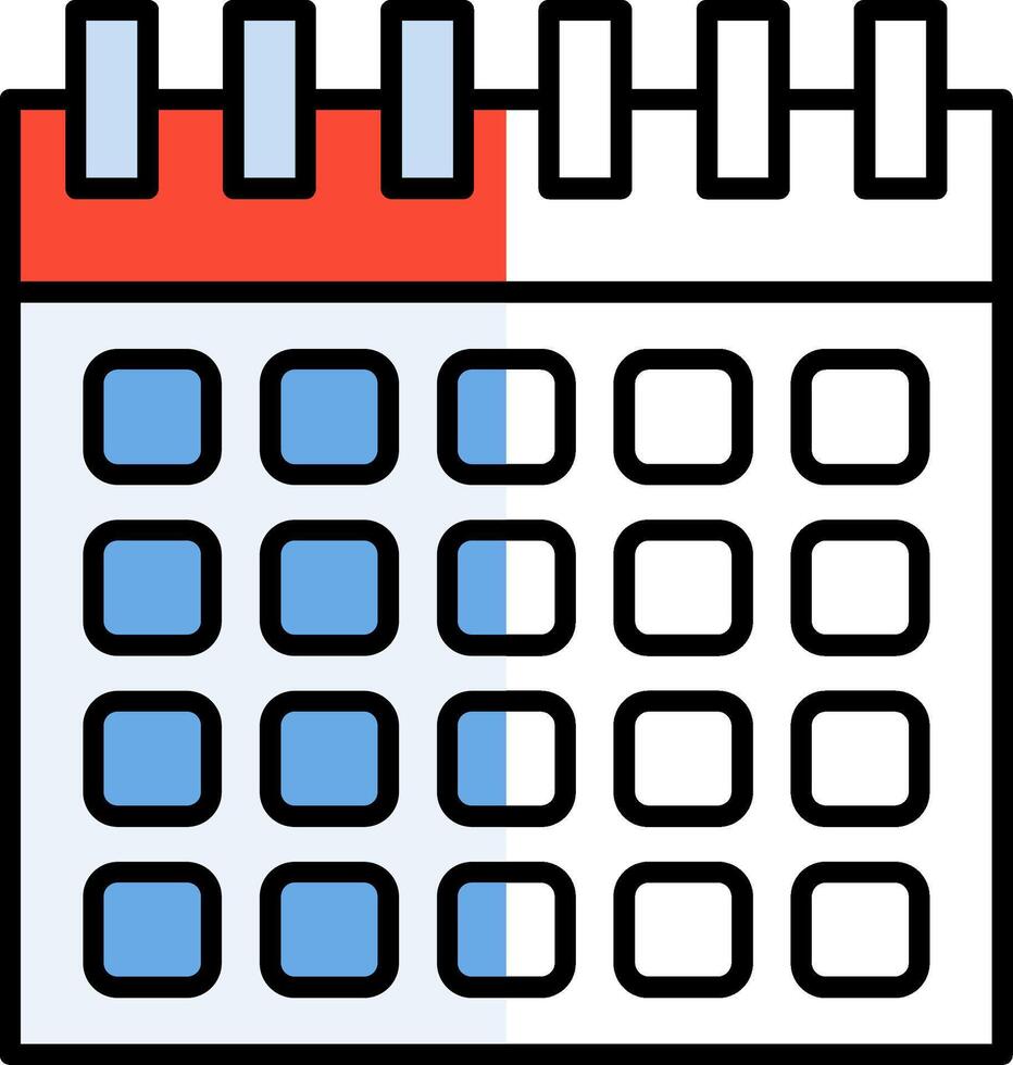 Kalender gefüllt Hälfte Schnitt Symbol vektor