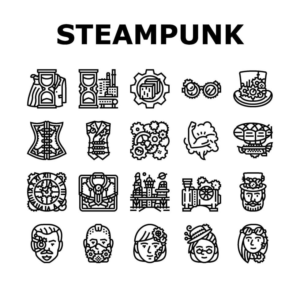 steampunk årgång metall ånga ikoner uppsättning vektor