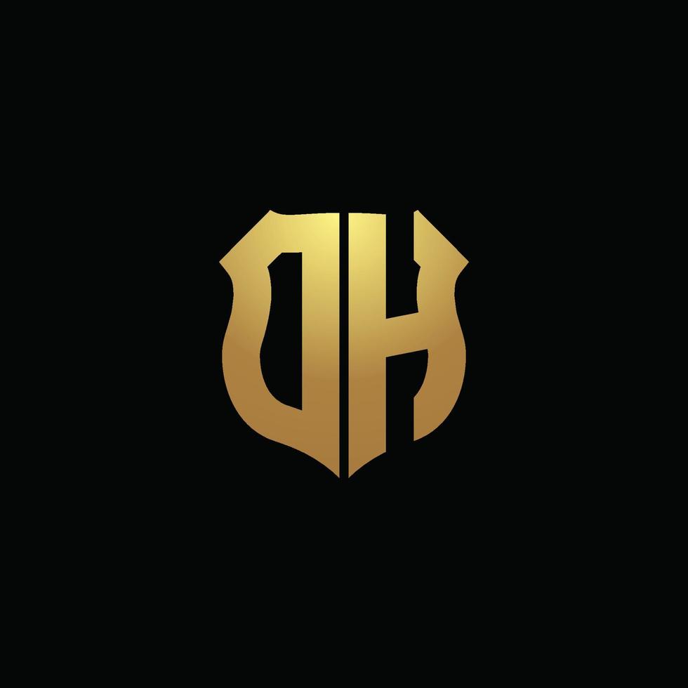 dh logotyp monogram med guldfärger och sköldform designmall vektor