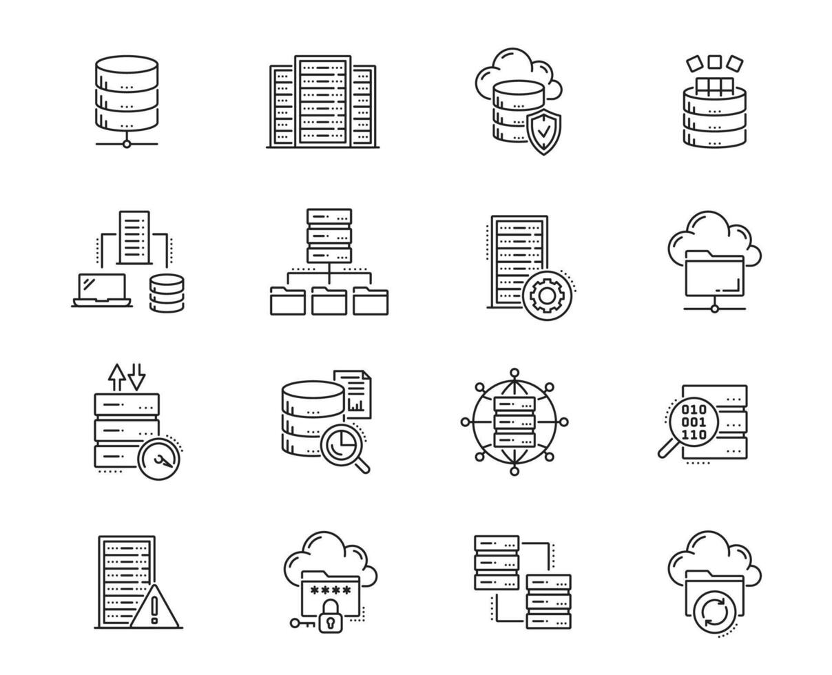databas, nätverk server och moln lagring ikoner vektor