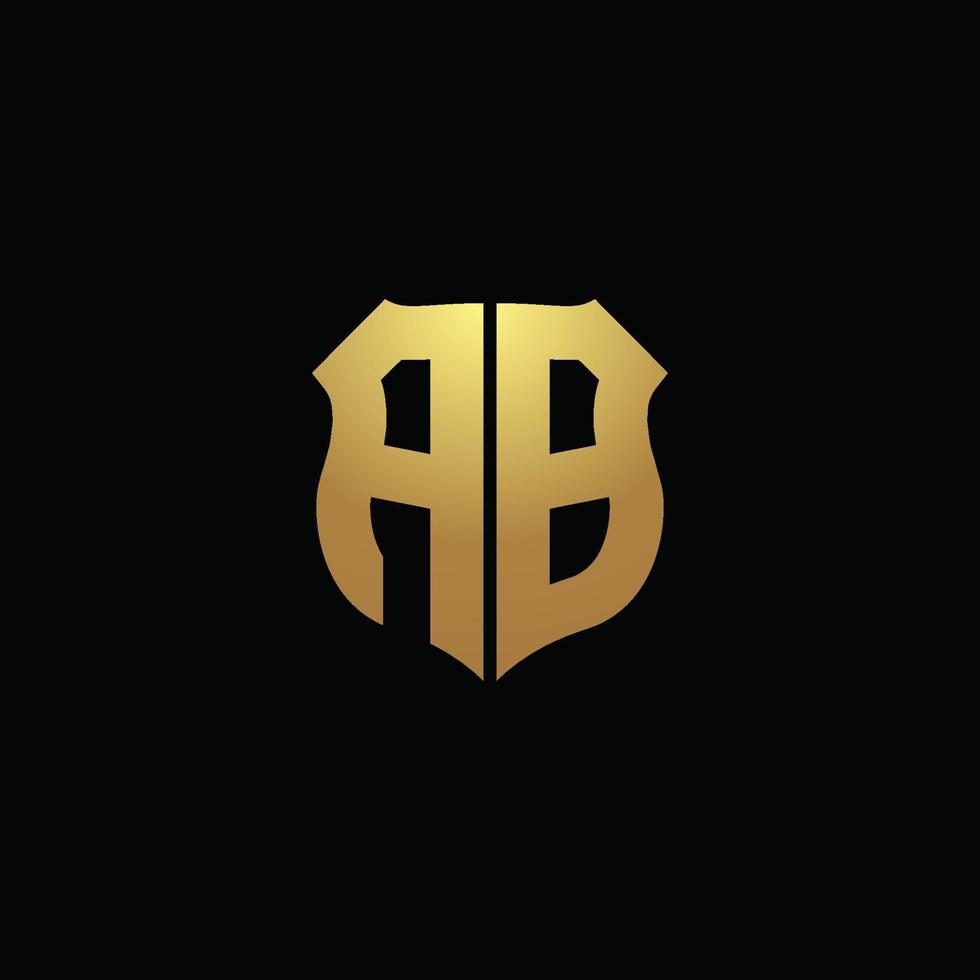 ab Logo-Monogramm mit Goldfarben und Schildform-Designvorlage vektor