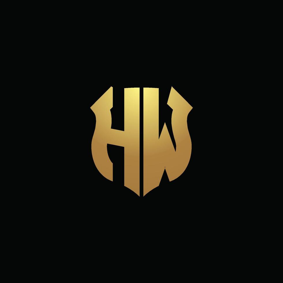 hw logotyp monogram med guldfärger och sköldform designmall vektor