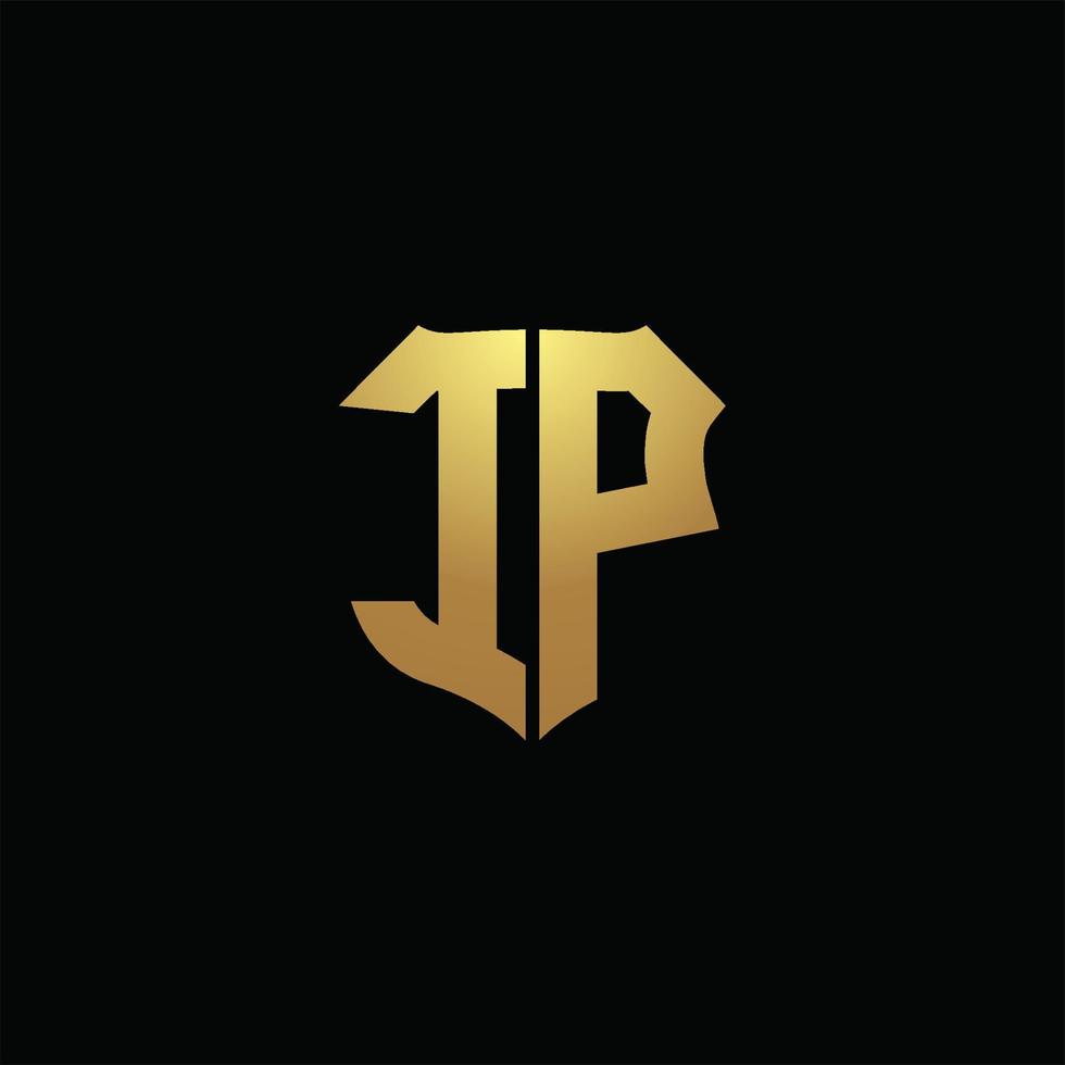 IP-Logo-Monogramm mit Goldfarben und Designvorlage für Schildform vektor