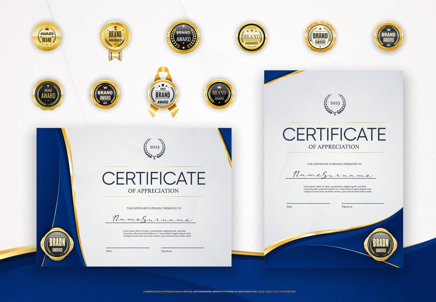 certifikat diplom tilldela mall med guld tätningar vektor