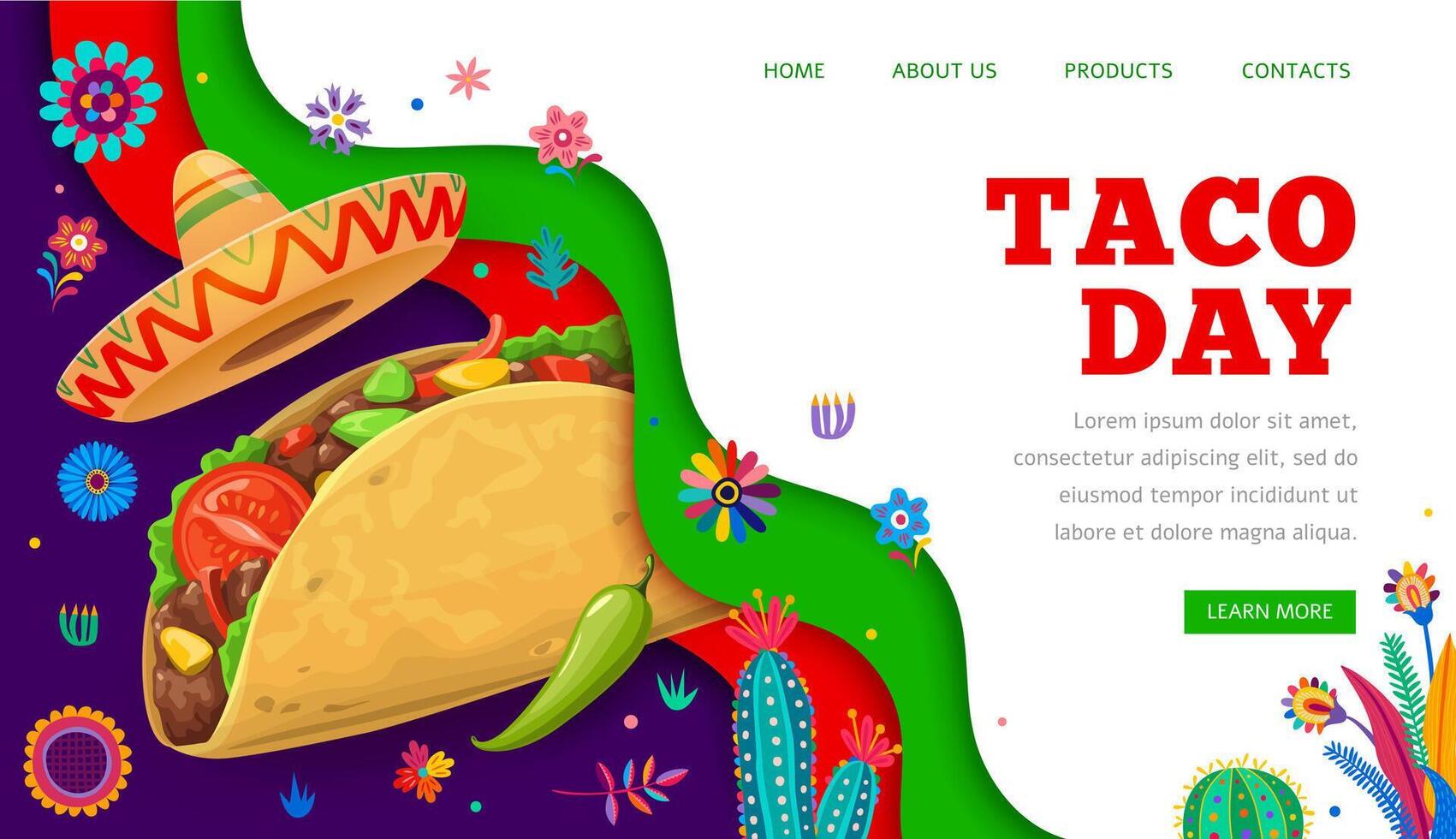 Taco Tag, Mexikaner Küche Restaurant Landung Seite vektor