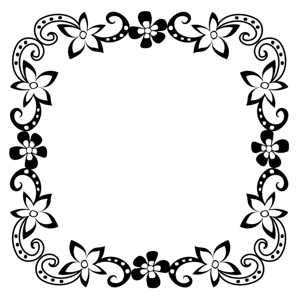 schwarz Rahmen mit ein Blumen- Muster gezeichnet im Gekritzel Stil vektor